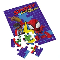 Marvel, Puzzle de 24 pièces Spidey and his Amazing Friends, Peter Miles, Gwen, produit officiel de comics de super-héros, avec boîte cadeau en métal