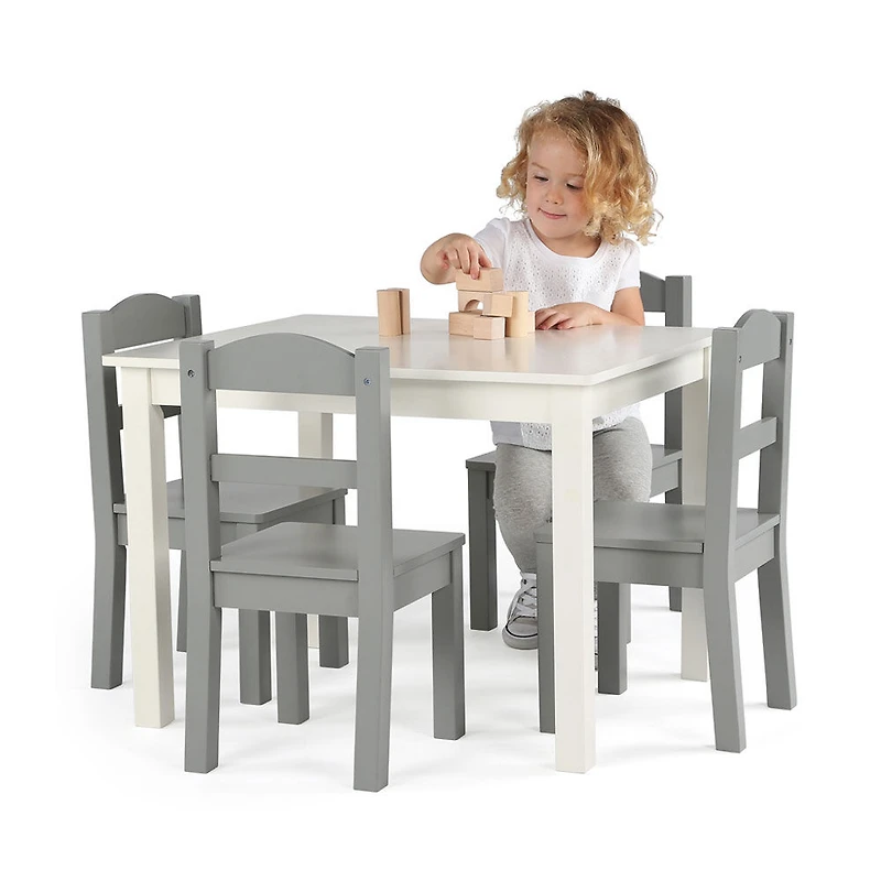 Kids Wood Table & 4 Chairs, White/Grey