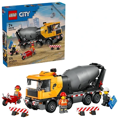 LEGO City La bétonnière - Grand camion de chantier avec 3 figurines pour enfants de 7 ans et plus - 60478