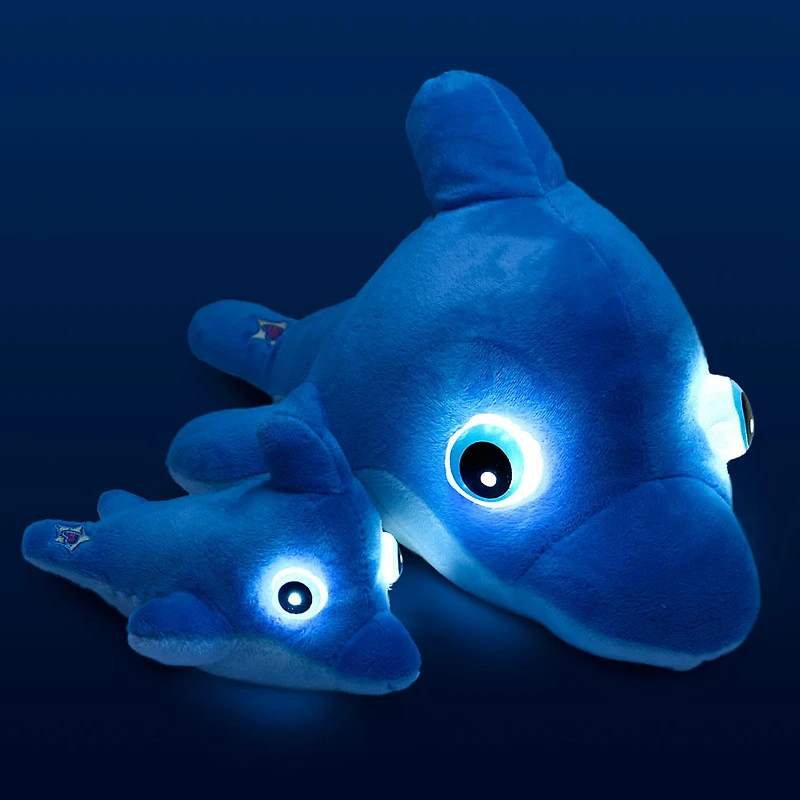 NightBuddies and BabyBuddies Set of 15" and 5" Plush Dolphin Turquoise Light-Up Eyes