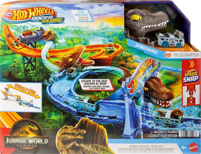 HotWheels-Coffret RacerVerse Jurassic World-avec dinosaure et piste