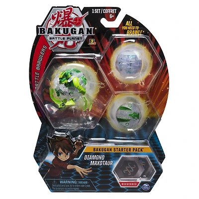 Bakugan - Coffret de départ 3 personnages, Diamond Maxotaur, Créatures transformables à collectionner, à partir de 6 ans.