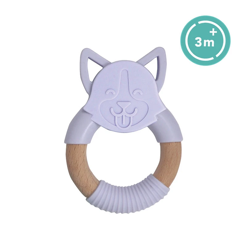 Anneau de dentition en silicone et bois de hêtre babyworks  - Chiot "Bud"