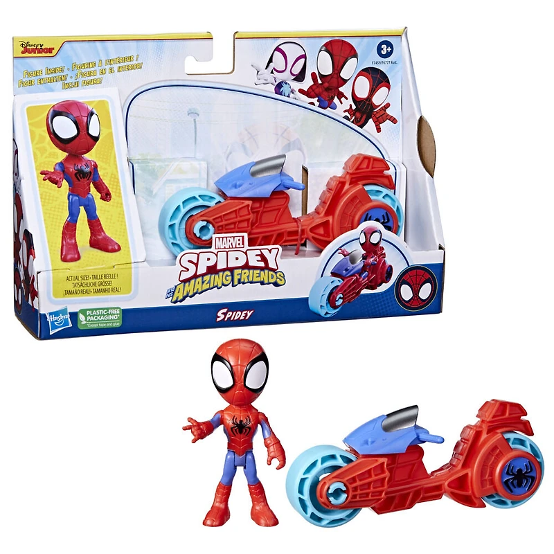 Marvel Spidey et ses Amis Extraordinaires, figurine articulée Spidey avec moto