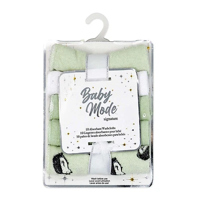 Baby Mode Signature Green Hedgehog Washcloth- Set of 10