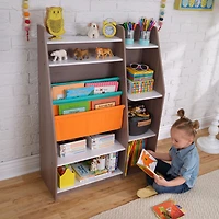 Bibliothèque en bois avec pochettes de rangement, meubles pour enfants - Gris cendré