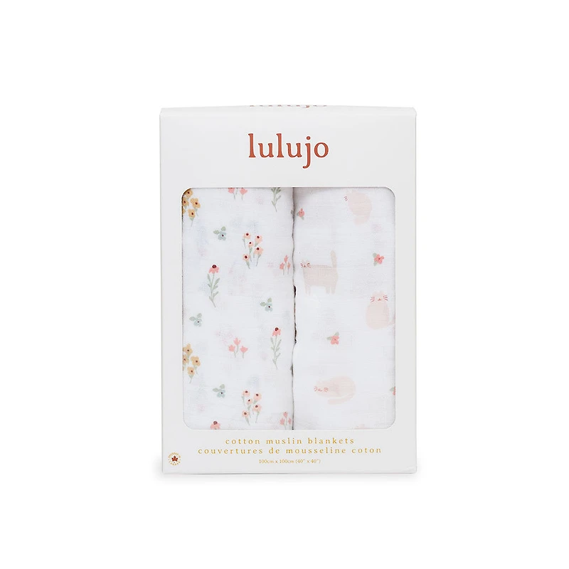 Lulujo - 2PK Langes en mousseline - Chaton + Fleur
