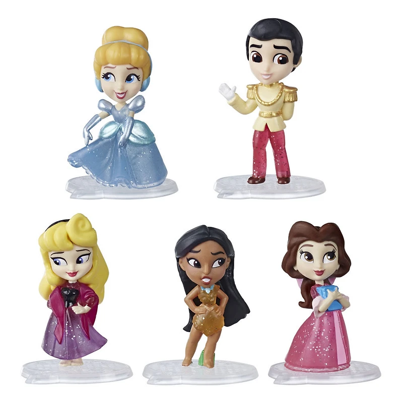 Poupées Disney Princess Comics, Figurines pailletées avec Cendrillon, Prince Charmant, Belle, Aurore et Pocahontas - Notre exclusivité