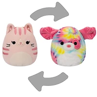 Squishmallows 5" Flip-A-Mallows - Laura/Shena - Chat tigré rose/Chien tie-dye arc-en-ciel
