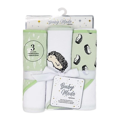 Baby Mode Signature Green Hedgehog Hooded Towel- Set of 3