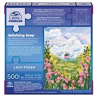 Spin Master Puzzles, Irises by the Sea 500-Piece Jigsaw Puzzle Artist Laivi Põder Floral Landscape Art with Poster