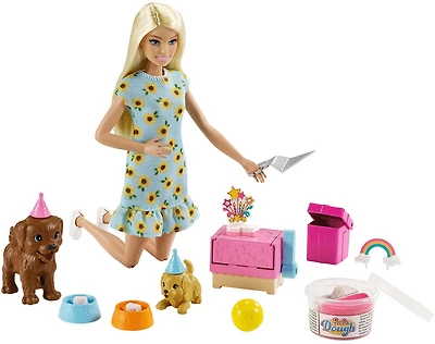 Barbie - Poupée et coffret de jeu La Fête des chiots, pâte, moule