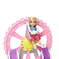Barbie Club Chelsea Doll and Carnival Playset, Wearing Fashion and Accessories, with Ferris Wheel, Bumper Cars, Puppy and More