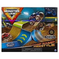 Monster Jam, Coffret officiel Champ Ramp Freestyle avec monster truck Son-uva Digger authentique en métal moulé à l'échelle 1:64.