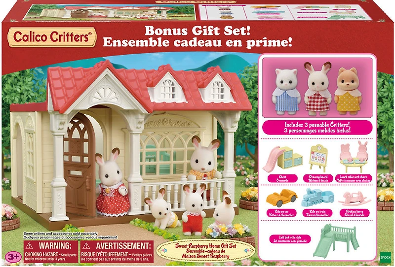 Calico Critters Sweet Raspberry Home Gift Set, Dollhouse Playset avec 3 figurines à collectionner, meubles et accessoires