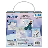 Disney Frozen, Lot de 4 puzzles 48 pièces Elsa Anna Olaf Winter Snow Movie Landscape avec boîte-cadeau portable en corde, pour les enfants de 4 ans et plus