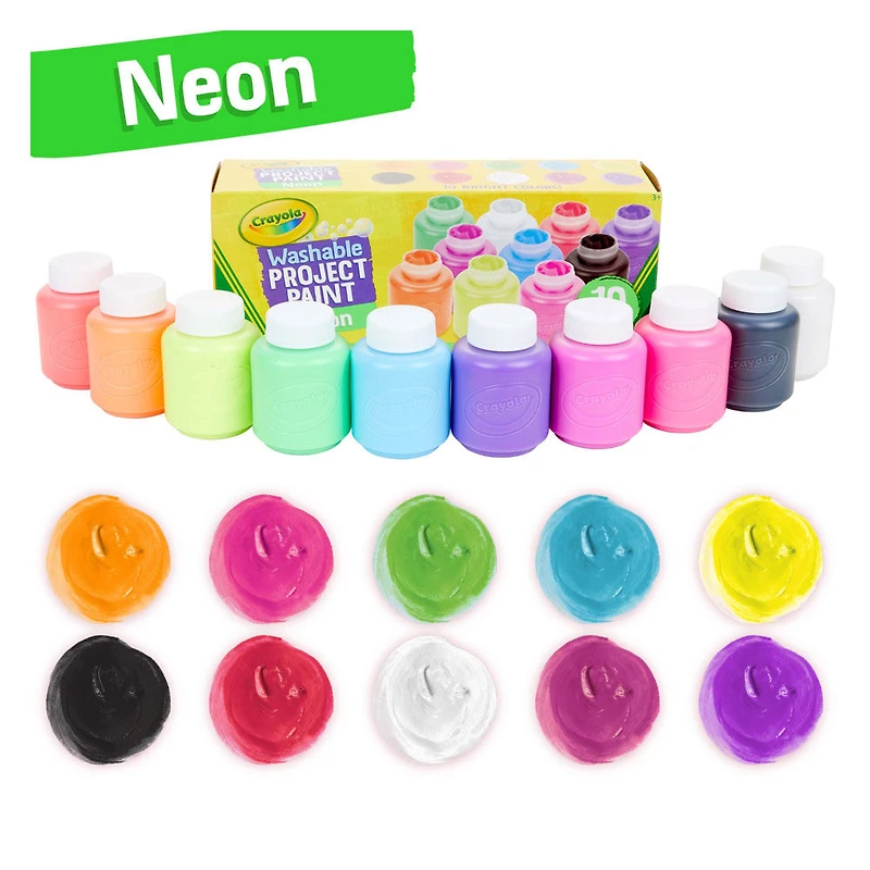Crayola Neon Washable Project Paint, 10 Count