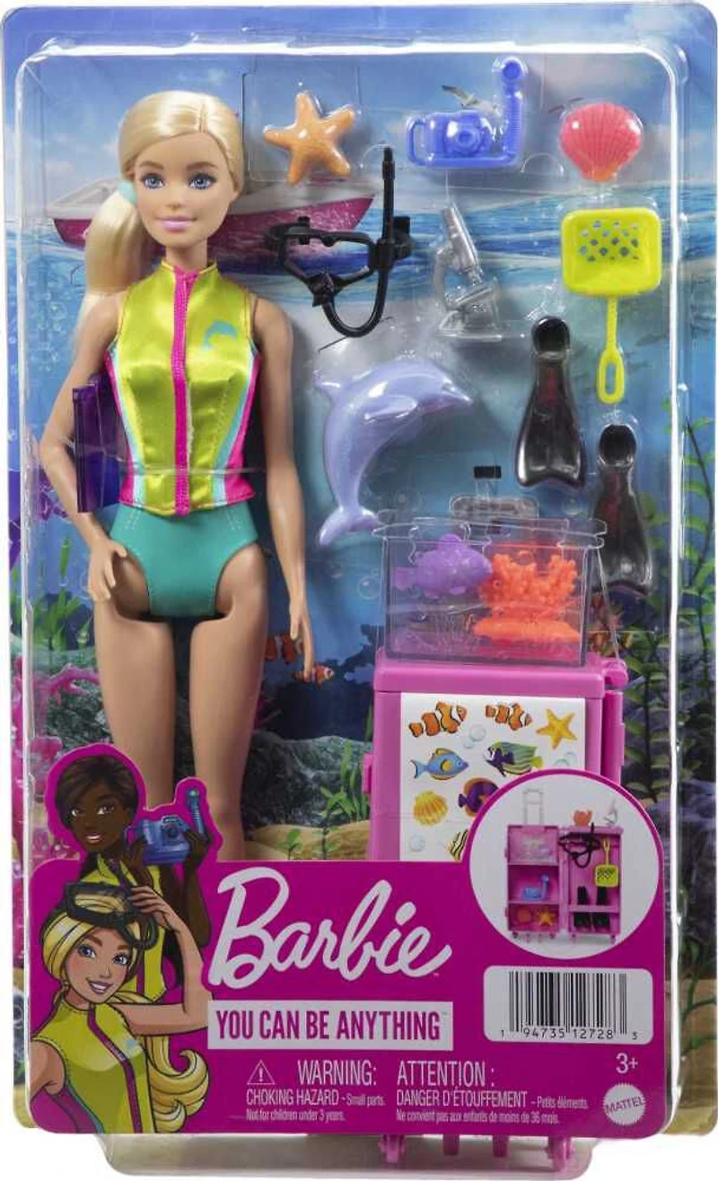 Barbie Coffret Barbie Plongeuse, poupée et plus de 10accessoires