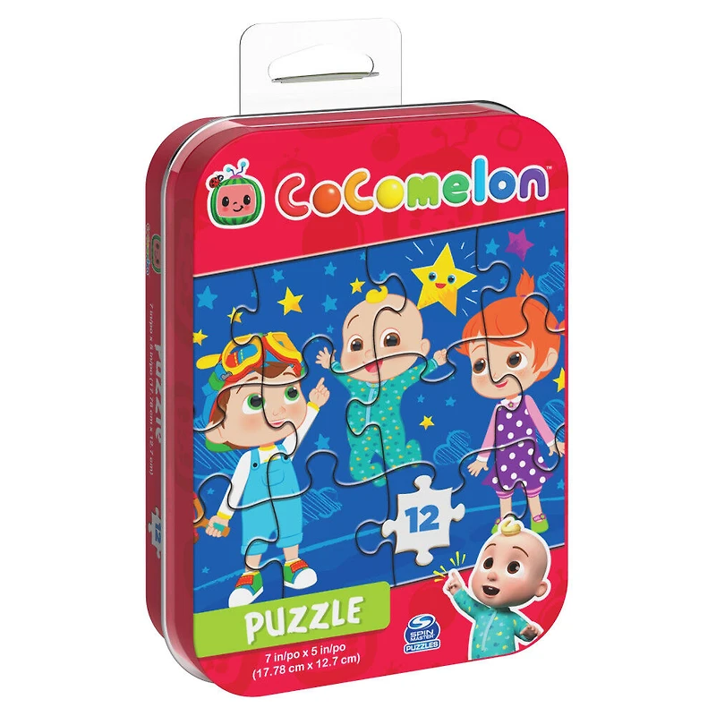 CoComelon, Puzzle de 12 pièces JJ et ses amis, animaux ,série musicale éducative Netflix et YouTube, avec boîte en métal