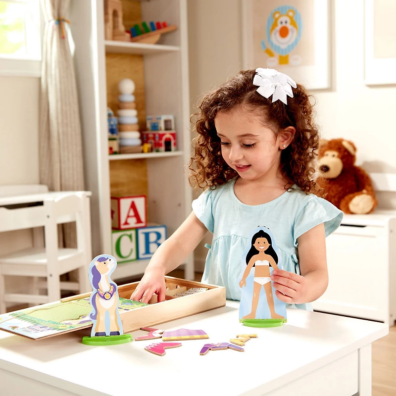 Melissa & Doug Princess & Horse Magnetic Dress-Up Wooden Dolls Pretend Play Set (35 pcs