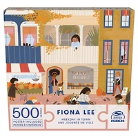 Puzzles Spin Master, Puzzle Une journée en ville, Puzzle de 500 pièces par l'artiste Fiona Lee avec poster décoratif