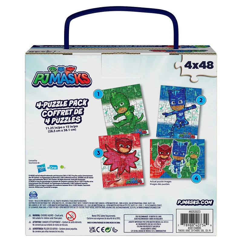 PJ Masks, Coffret de 4 puzzles de 48 pièces faciles à assembler, dessin animé Disney Junior, Catboy, Owlette, Gekko
