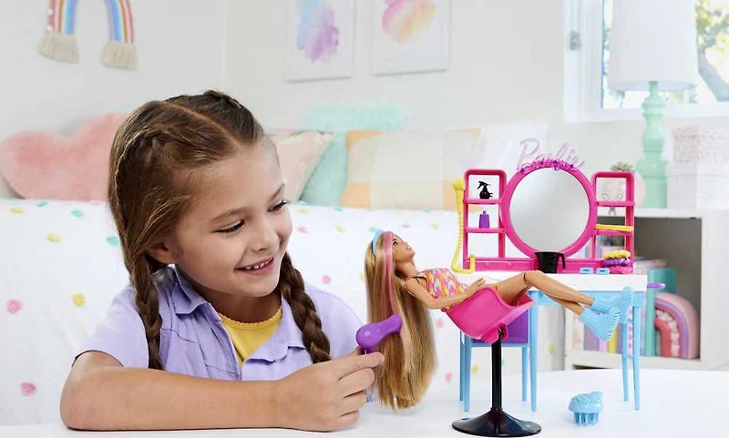 Barbie Doll and Hair Salon Playset, Color-Change Hair