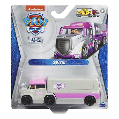 PAW Patrol, Véhicule Stella True Metal Skye en métal moulé à collectionner, Série Big Truck Pups à l'échelle 1:55
