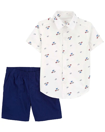 Carter's Two Piece Button Down Shirt and Short Set White 