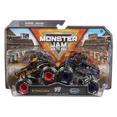 Monster Jam, Monster trucks officiels en métal moulé El Toro Loco Vs. Son-uva Digger Die-Cast, échelle 1:64