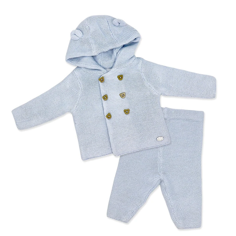 Rock a Bye Baby Coffret cadeau 2 pièces cardigan et pantalon en tricot bleu 0-3 mois