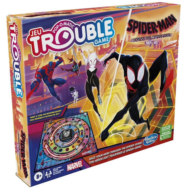 Trouble : Spider-Man Across the Spider-Verse Part One, jeu de plateau pour fans de Marvel, 2 à 4 joueurs, plateau tournant