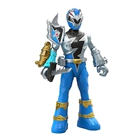 Power Rangers Dino Fury Battle Attackers - 2-Pack Blue Ranger vs. Shockhorn Kicking Action Figure Toys with Accessory