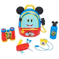 Sac à Dos d'Aventures Disney Junior Mickey Mouse Funhouse, Ensemble de Jeu pour Faire Semblant à 5 Eléments avec Accessoires Sons et Lumières