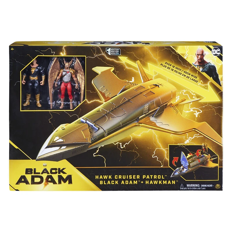 DC Comics, Vaisseau Hawk Cruiser Patrol, comprend des figurines articulées Black Adam et Hawkman, plus de 40 cm de large, Première Édition