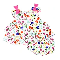Sterling Baby 2 Piece Poplin Tiered Dress: Multi Floral