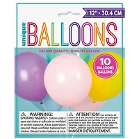 12" Latex Balloons, 10 pieces - Assorted Pastel