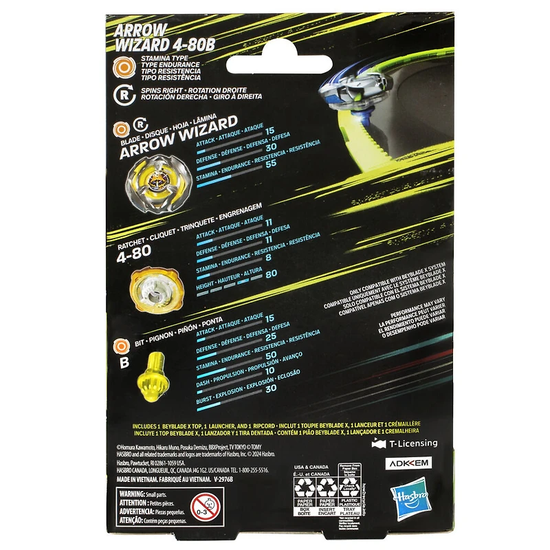 Beyblade X Arrow Wizard 4-80B Starter Pack Top and Launcher