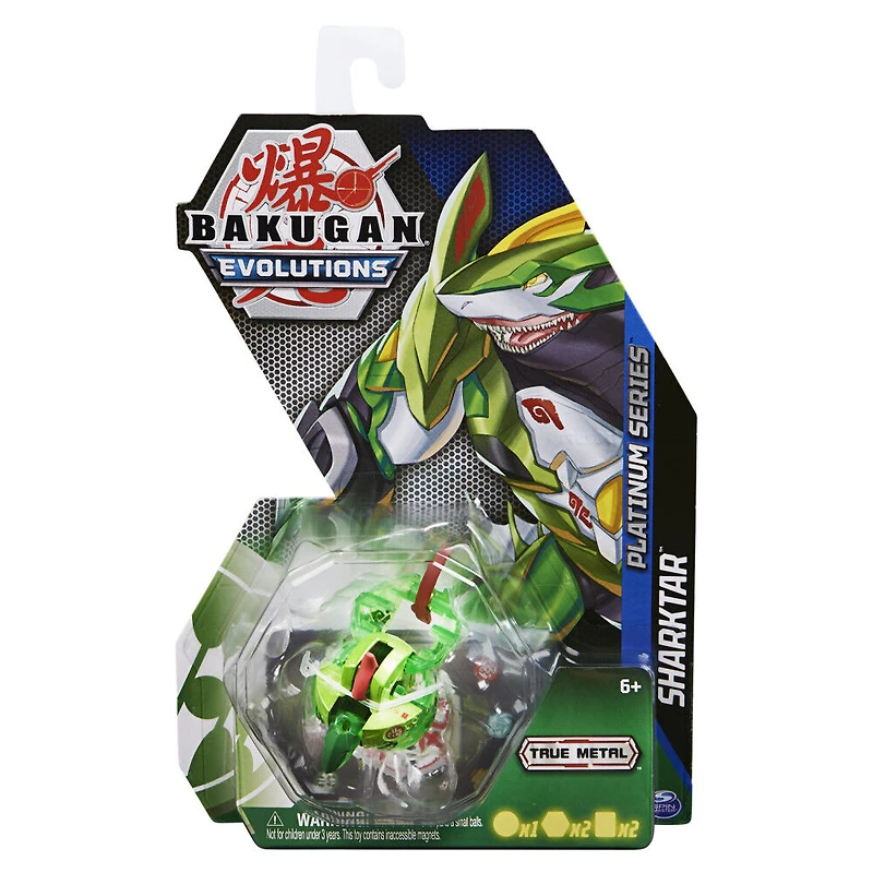 Bakugan Evolutions, Sharktar (Vert), Bakugan True Metal Platinum Series, 2 BakuCores et carte Personnage