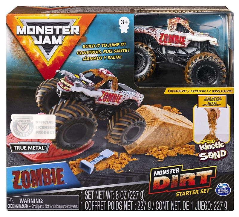 Monster Jam, Coffret débutant Monster Dirt Zombie, avec 226 g (8 oz) de Monster Dirt et un monster truck Monster Jam officiel en métal moulé à l'échelle 1:64 