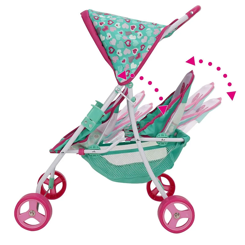 Doll Twin Stroller, Mint Heart