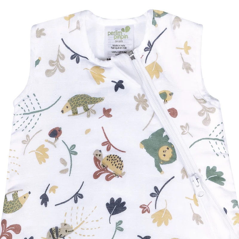 Perlimpinpin-Sac de nuit en mousseline 1.5 TOG-Jungle vert- 0-6m