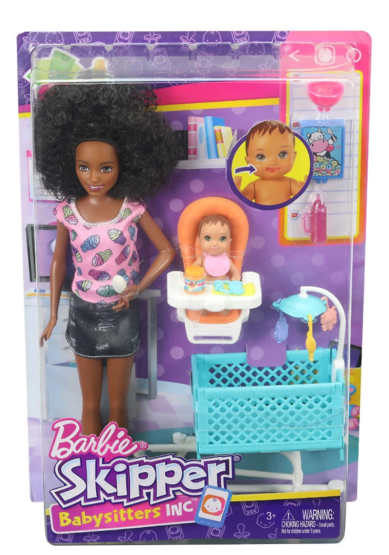 ​Coffret de jeu Barbie amie de ​Skipper avec chaise Haute et bébé qui change de couleur