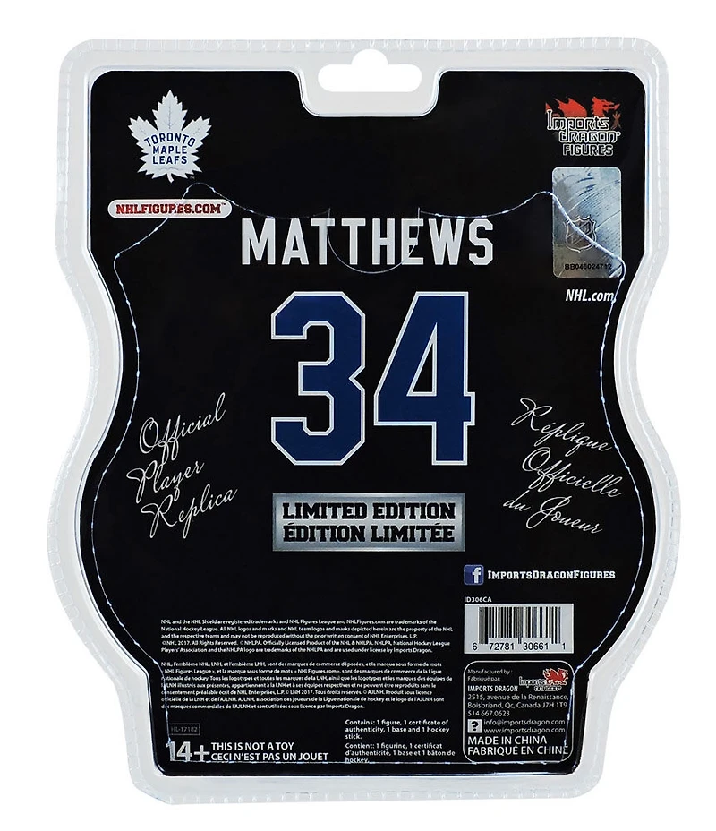 Auston Matthews Maple Leafs Toronto Figurine 6' LNH - Édition limitée 4 buts