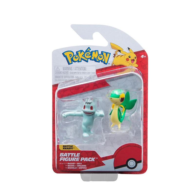 Ensemble de 2 figurines de combat Pokémon - Machoc et Vipélierre (Machop & Snivy)
