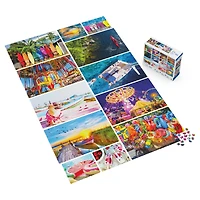 Family 12-Pack of Jigsaw Puzzles, Colourful Vacation