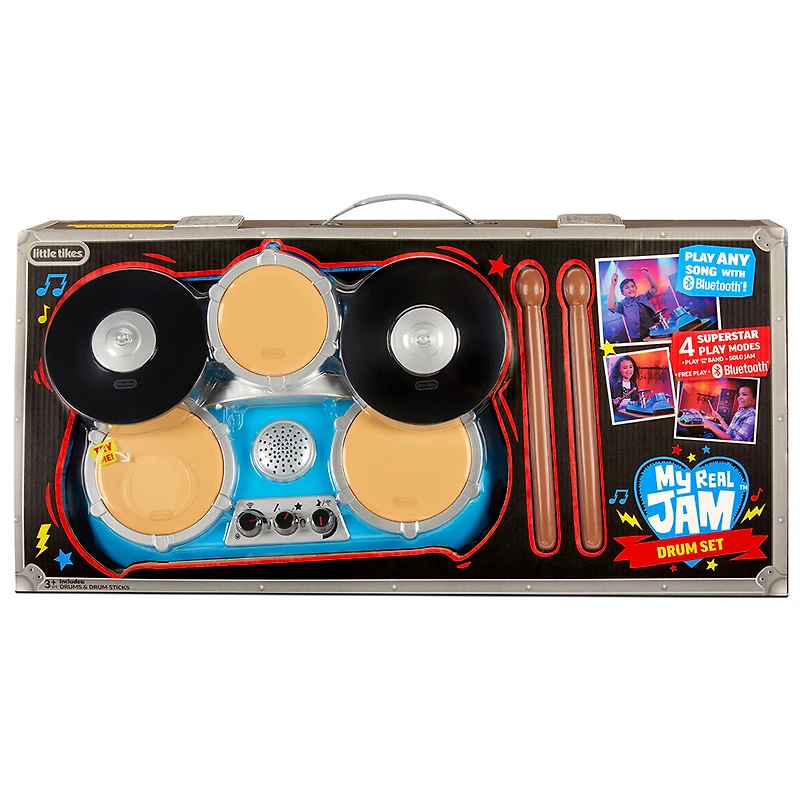 My Real Jam Drum Set, Toy Drums with Drumsticks and Case