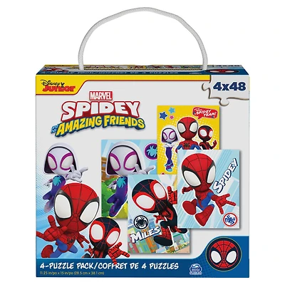Marvel, 4 Jigsaw Puzzle Bundle 48-Piece Spidey and his Amazing Friends with Portable Rope Gift Box, for Kids Ages 4 and up