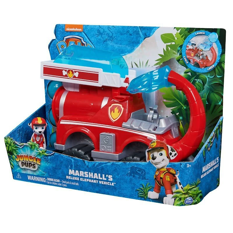 PAW Patrol Jungle Pups, Marshall's Deluxe Elephant Vehicle avec lance-projectile, Camion avec figurine articulée