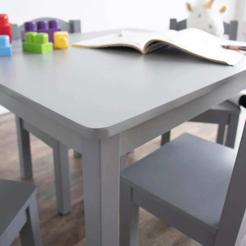 Kids Wood Table and 4 Chairs, Grey/Grey